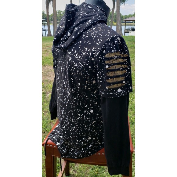 CARBON BOY'S Large Black Hoodie w/Gold Indian Chief 100% Cotton Drawstring Tie - Picture 5 of 13